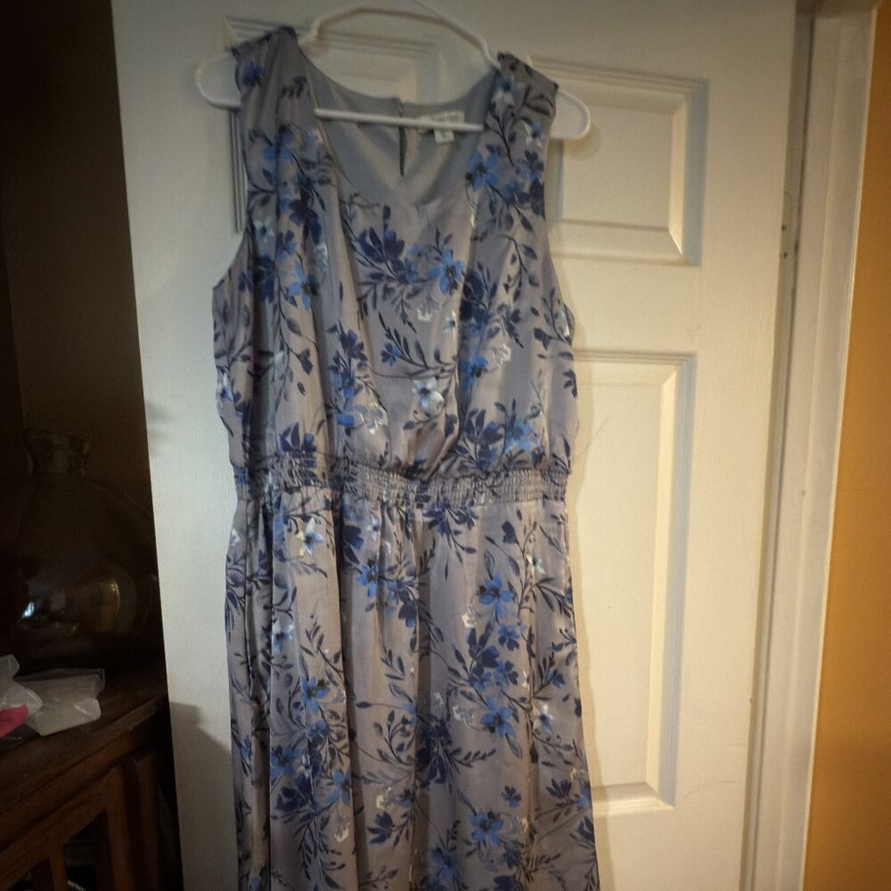 ✨ Coldwater Creek Radiant Reflections Dress – Misty Grey – Size 16P ✨